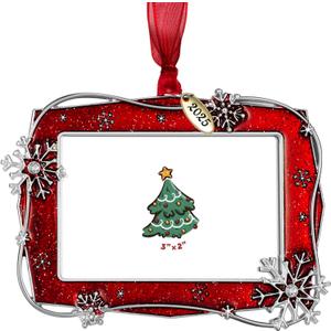 Christmas Photo Picture Frame, Metal, 3x2 Inches, Hanging Ornaments Pendant Holiday Gift (Red)