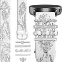 Wildflower Engraved Bands Compatible with Samsung Galaxy Watch 7 FE 6 4 5 Band 40mm 44mm, Galaxy Active 2, 20mm Soft Silicone Replacement Strap with Cute Decorative Charms Rings Accessories for Women