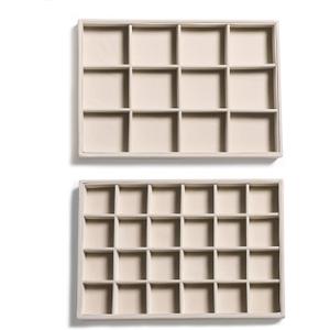 Frebeauty Stackable Velvet Jewelry Organizer Trays for Drawers Inserts Jewelry Storage Tray Display Case, Stud Earrings Bracelets Necklace Rings Accessories Trays for Women Girls(Set of 2 Beige)