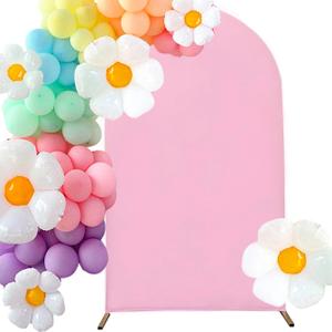 HAINARverS Wedding Arch Cover 7.2FT Spandex Fitted Stretchy Arch Stand Covers,2 Sided Round Top Chiara Backdrop Cover for Birthday Party Ceremony Banquet Baby Shower Arch Decoration(Pink)