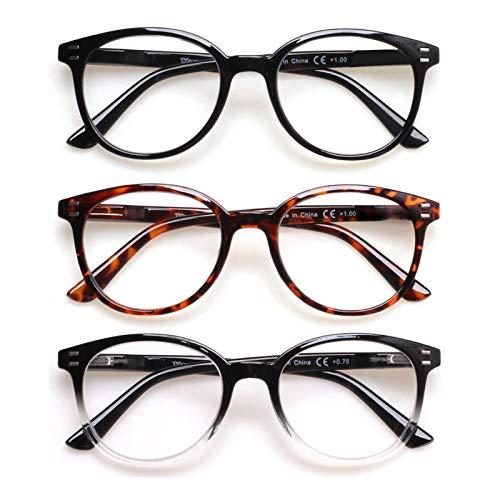3 Pack Reading Glasses Spring Hinge Stylish Readers Black/Tortoise for Men and Women (3 Mix, 3.0)Medium
