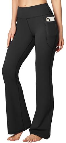 Heathyoga Women's Yoga Pants with Pockets for Women Bootcut Wide Leg Pants for Women High Waisted Workout Pants (Black, Large)