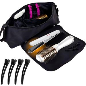 Large Hair Tools Travel Bag and Heat Resistant Mat  Hot Hair Tools Organizer for Flat Iron, Curling Iron, Hair Dryer  2-in-1 Portable Case for Women Bag (19 x 6.5 in) Mat (11 x 15 in)