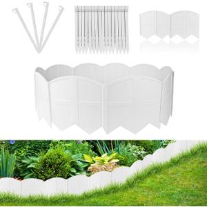 20Pcs Garden Edging Border Landscape Edging Lawn Garden Fence Decorative Landscape Border 20Ft Length Landscaping with 20 Pcs Stakes for Lawn Flower Bed Yard White
