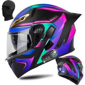 Bluetooth Modular Motorcycle Helmet DOT Certified Flip Up Full Face Integrated Anti-Fog Dual Mask Helmet Street Motorcycle Helmet Built-in Dual Speaker Microphone for Adults, Men & Women (A,Small)