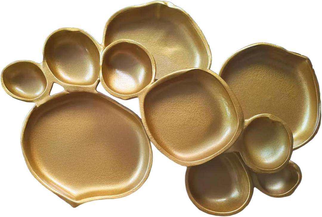 Set of 10 Gold Round Serving Bowls, 17 Inch Decorative Snack Tray Set for Chip & Dip, Nuts, Appetizers, Strong Brass & Enamel Home Decor for Entertaining, Parties, Weddings
