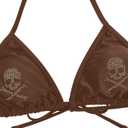 WDIRARA Women's Goth Skull Triangle Halter Bikini Top Rhinestone Tie Back Swimsuit Tops Swimwear (Brown, L)
