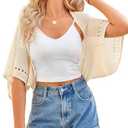 BB&KK Womens Summer Cardigan Crochet Shrug Bolero Sweaters Lightweight Batwing Sleeve Open Front Hollow-Out Cropped Knit Cover Up Ivory M 