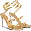Perixir Gold Heels for Women, High Heels with Spiral, 4.17" Stiletto Heeled Sandals for Dressy Women, Lace Up Sandals Comfortable Slingback Sandal, Size 6