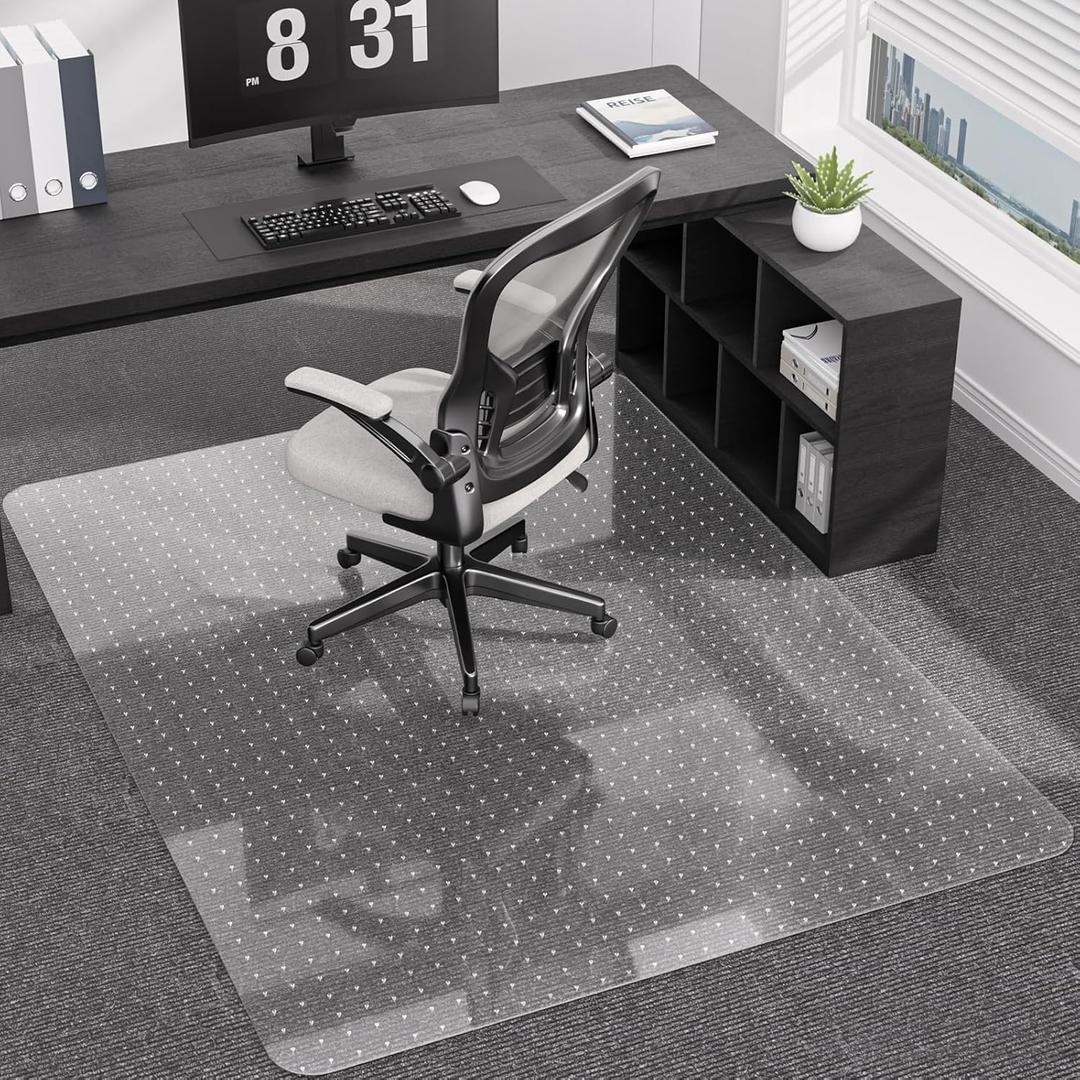 Office Chair Mat for Low Pile Carpet with Lip, 48" x 60" Clear Heavy Duty Plastic Floor Protector for Smooth Rolling Desk & Computer Chairs, Under Desk Chair Mat for Home Office