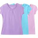Bienzoe Girls Short Sleeve T-Shirts: School Uniform Quick-Dry Athletic Tops for Dance - Casual for Beach Vacation 3pcs-Pack Pack K Blue Pink Cassis Size 6-7 Years