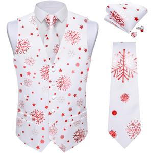DiBanGu Mens Christmas Suit Vest and Tie Set for Men Waistcoats and Necktie Pocket Square Set for Prom Party S-3XL (Large, White Red)