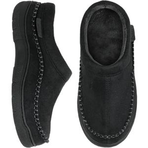 Zigzagger Men's Slip On Moccasin Slippers, Indoor/Outdoor Warm Fuzzy Comfy House Shoes, Fluffy Wide Loafer Slippers (13-14, Jet Black)