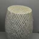 Linon Ivory and Blue Capiz Drum Tylin Accent Table
