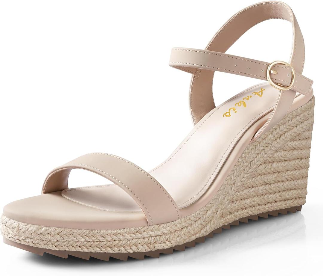 Ankis Platform Wedge Sandals for Women, Black Brown White Nude Espadrille Womens Wedge Sandals Comfortable Open Toe Ankle Strap High Heel Wedges for Women Dressy Summer -3.4Inch (7.5)