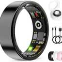 Smart Ring for Women & Men, Health Tracker Ring with Heart Rate, Blood Oxygen,Blood Pressure, IP68 Waterproof Fitness Ring, Sleep Tracker for iPhone and Android, No APP Fee (Black, 12#)