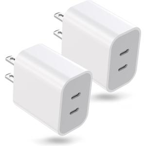 iPhone 17/16 Pro Max Charging Blocks,2 Pack 2-in-1 Fast Charger USB C 20W PD Power Adapter,Dual Ports Fast Type C Charging Block Wall Charger for iPhone 17/Air/17 Pro/17 Pro Max/16/16e/15 Seires, iPad