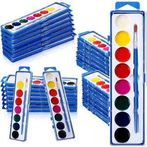 12 Pack 8 Colors Watercolor Paint Set for Kids Washable Watercolor Paint with Paintbrush for Classroom School Preschool Gifts Art Activities Birthday Party Supplies(Blue)
