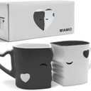 MIAMIO - Coffee Mugs/Kissing Mugs Set Ceramic with Gift Box (Gray)