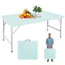 LSKSSNG Portable 4Ft Folding Table, Heavy Duty Plastic Fold-in-Half Utility Foldable Table, Adjustable Height Plastic Folding Table with Carrying Handle for Camping &Party Indoor/Outdoor (Light Blue)