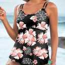 Aleumdr Women's Tankini Bathing Suit 2 Piece Tummy Control Swimsuit Scallop Trim Tankini Top with Bottom L