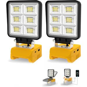 T-SUN Rechargeable LED Work Light, Portable Work Light Compatible with Dewalt 20V Battery, Cordless Flashlight Flood Light 52W 5200LM with USB &Type C Charger Port for Workshop, Garage Repair (2 Pack)