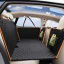 Back Seat Extender for Dogs,Holds 420lbs,Waterproof Dog Car Seat Cover for Back Seat with Hard Bottom,2025 Upgraded Material Dog Hammock for Car,Easy to Use and Clean (Black Orange)