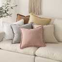 MIULEE Decorative Throw Pillow Covers Neutral Linen Fringe Throw Pillows Euro Shams Set of 2 White Boho Farmhouse Cushion Covers for Couch Sofa Bed Living Room Spring Home Decor 24x24 Inch