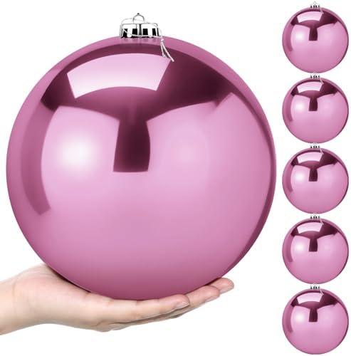 Zubebe 6 Pcs 8" Extra Large Outdoors Christmas Balls Ornaments Jumbo Oversized Christmas Tree Decorations Giant Hanging Xmas Plastic Balls Ornaments for Lawn Yard Decoration(Pink)