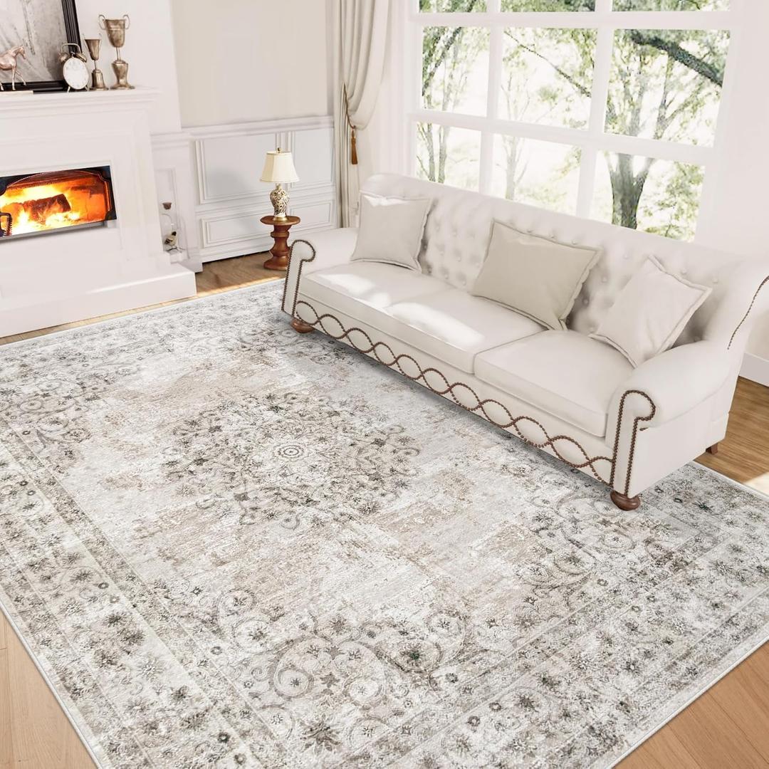 5x7 Area Rugs for Living Room: Washable Vintage Rug Indoor Soft Non-Slip Distressed Floor Carpet for Bedroom Dining Room Nursery Home Office (Taupe, 5'x7')