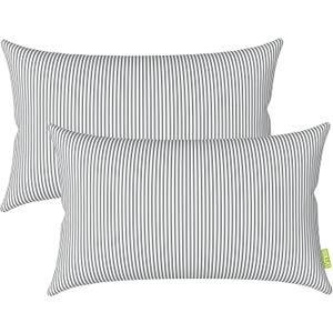 LVTXIII Outdoor/Indoor Lumbar Pillow Covers ONLY Patio Decorative Lumbar Pillow Cases Fade Resistant Cushion Cases for Outdoor Home Patio Furniture, 12 x 20 Pack of 2 - Stripe Grey