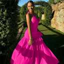 Womens Summer 2 Piece Maxi Skirt Sets Sexy Halter V Neck Backless Thong Bodysuits Wrap Beach Cover Ups Vacation Outfits (Pink, L)