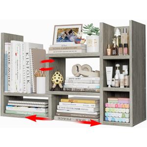 NUTIKAS Desk Shelves Desktop Orgnizer Shlef - Grey Office Organization for Top of Desk Organizers and Accessories Corner Bookshelf Table Top Shelving Small Hutch Decorations for Office