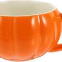 BESTonZON Ceramic Pumpkin Shaped Breakfast Mug Cute Halloween Mug for Milk Coffee Overnight Oats Portable Decorative Cup for Office Home Use Fall Celebrations