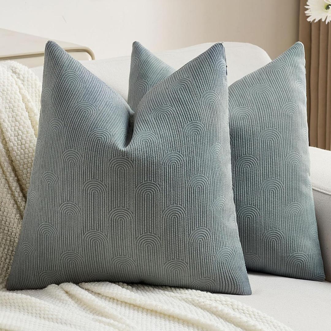 FUTEI Pack of 2 Chenille Decorative Throw Pillow Covers 20x20 Inch,Soft Cozy Striped Geometric Patterns Cushion Case,Modern Home Decor for Couch Bed Living Room,Dark Grey