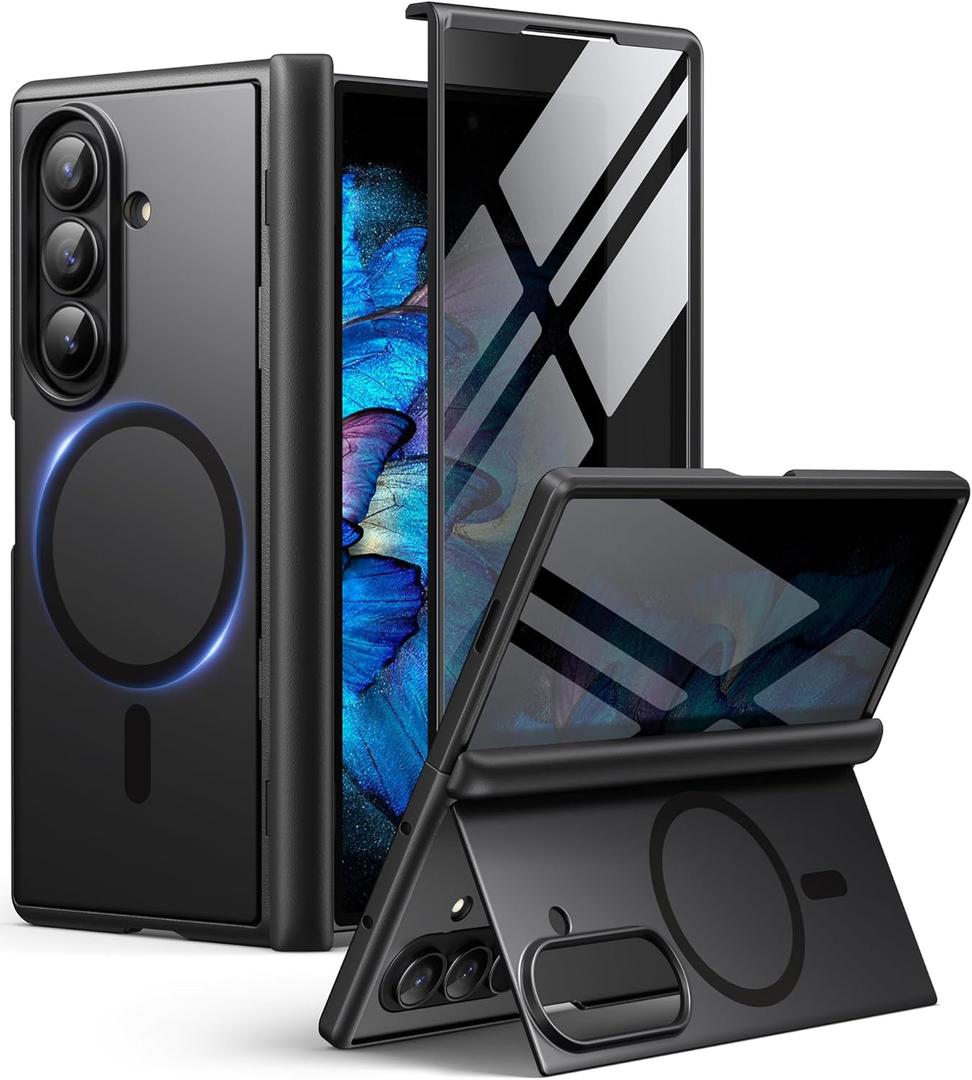 BERFY for Samsung Galaxy Z Fold 7 Case with Privacy Screen Protector, [Compatible with MagSafe][Anti Spy] Built-in Hidden Kickstand, Full-Body Shockproof Slim Phone Case for Z Fold 7, Black