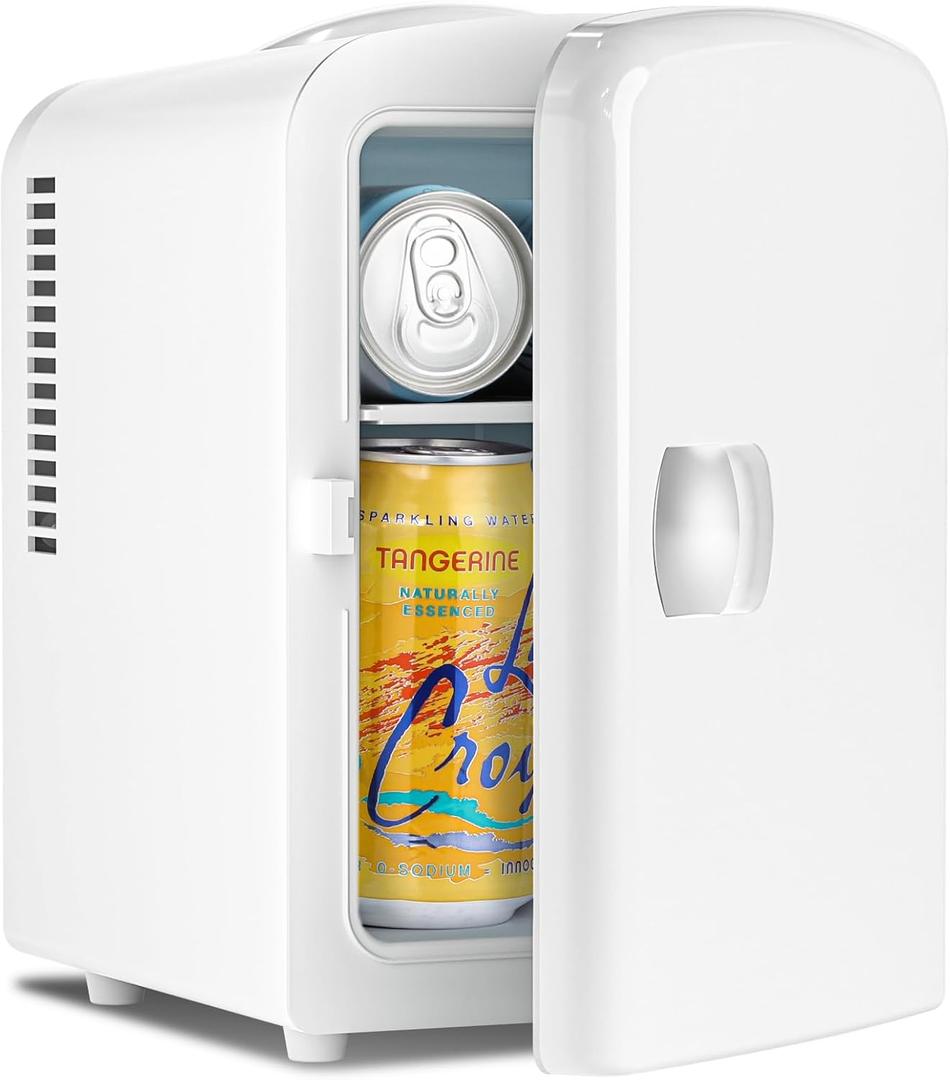 Antarctic Star 4L/6 Can Portable Compact Refrigerator for Bedroom,Car,Office & Dorm,Small Cooler for Food/Drinks/Skin Care,AC/DC,WHITE