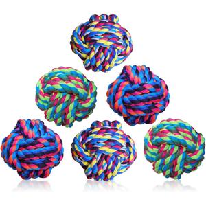 Pet Chew Toy, Knots Weave Cotton Rope, Biting Small Ball for Dogs & Cats, 6 in One Pack
