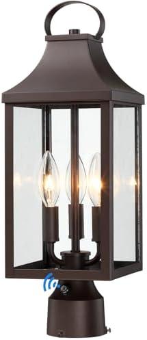 18.62'' Dusk to Dawn Post Light Outdoor, Large 3-Light Lamp Post Light Fixture, Modern Pillar Outside Lighting Waterproof Post Lantern Lamp Outdoor Post Light Fixtures Pole Lights for Porch, Brown