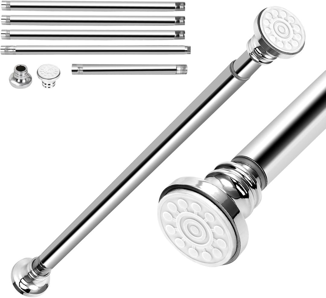 Snowtaros Upgraded Shower Curtain Rod, 23.6-117 Inches Adjustable Tension Curtain Rod, Various Combinations, No Drill Stainless Steel Spring Clothes Hanging Bar Rail for Bathroom, Closet, Wardrobe