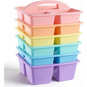5 x Kathfly 6 Pack Classroom Caddy Organizer with Handle, Plastic Art Craft Cleaning Caddy Bulk, Small Multipurpose Supply Organization Storage Basket for Table Desk Office Pencil Teacher (Macaron Color)