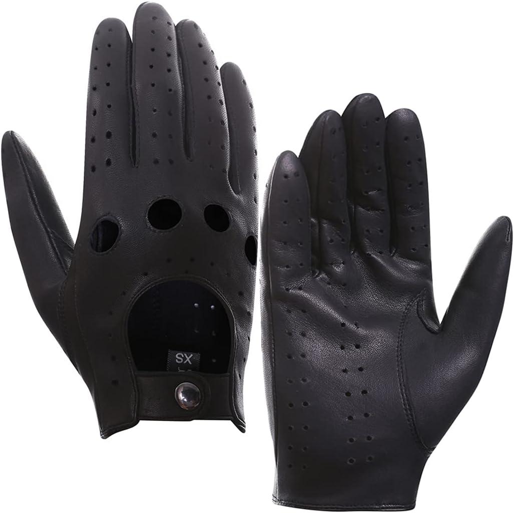 Harssidanzar Mens Lambskin Leather Driving Gloves GM026 (Medium(8.5-9"), Black)