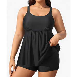 Holipick Plus Size 2 Piece Swimsuit - Women Tankini Bathing Suits Flowy Swim Top with Boy Shorts (4XL Black)