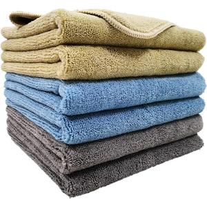 POLYTE Microfiber Towel (17x54, 6 Packl, Blue,Camel,Gray)