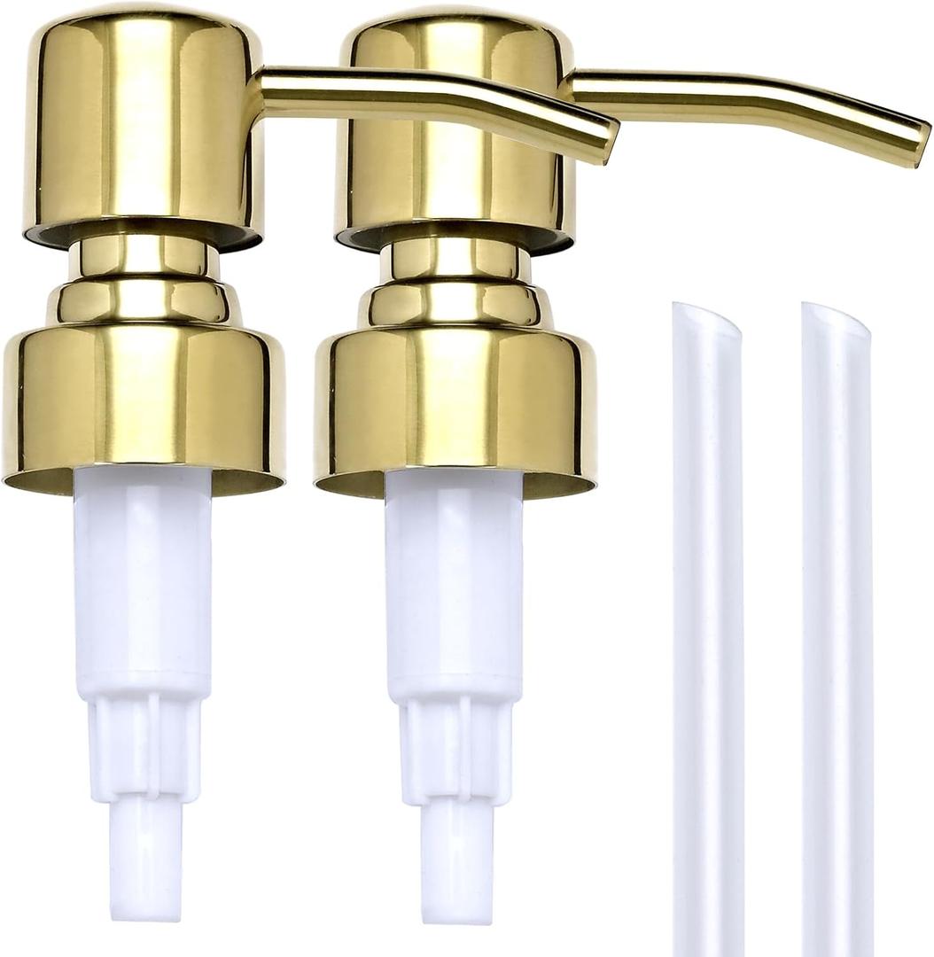 Gold Soap Dispenser Pump Replacement - 304 Stainless Steel Hand Liquid Soap and Lotion Dispenser Pumps Replacement for Regular Mouth Bottles, Standard 28/400 Neck Size,2 Pack