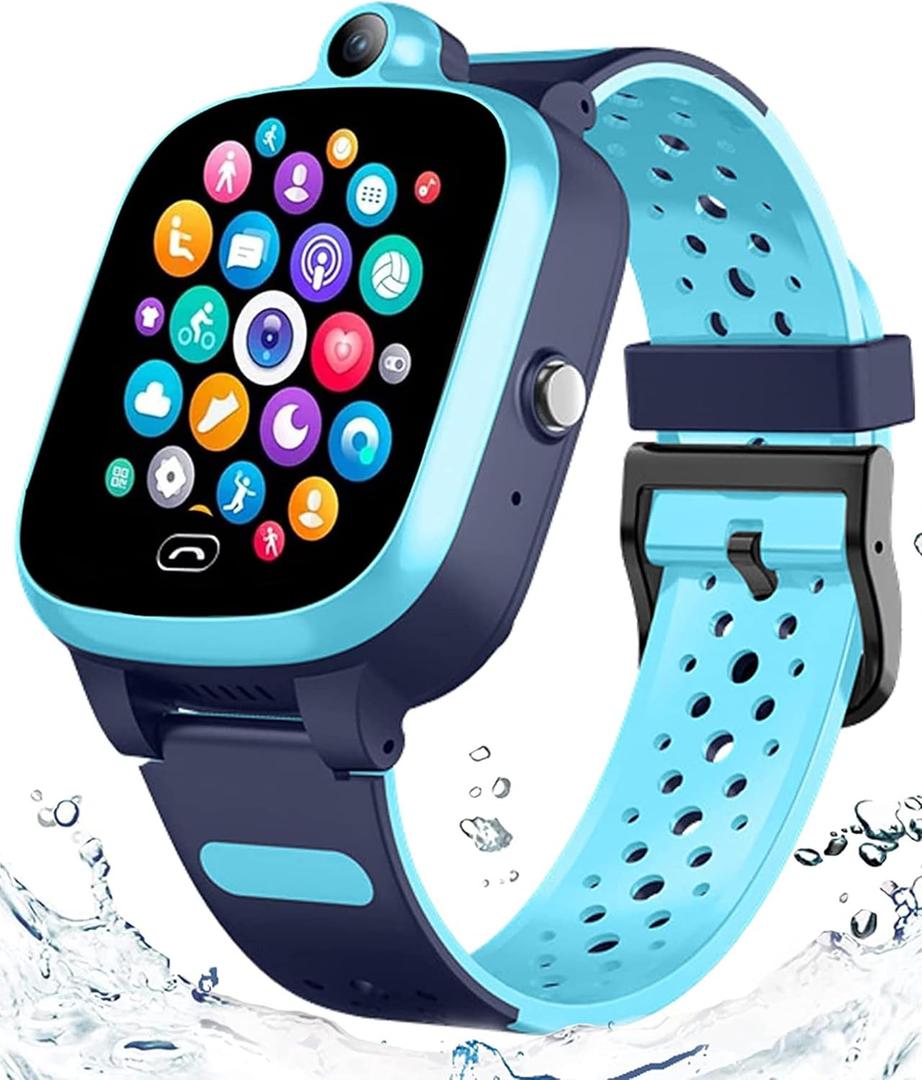 TOPUSER 4G GPS Smart Watch for Kids Boys Girls Watches [Global Version] SOS Emergency Alarm Waterproof Smartwatch with Text Video Voice Call Phone Watch Tracker Real Time Tracking Age 3-12