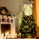 Angel Tree Topper with LED Light, 14" Angel Treetop Figurine with Dress, Feather Wings, and 10 Lights for Indoor and Outdoor Holiday Decoration, Xmas Home Ornaments-Labrador