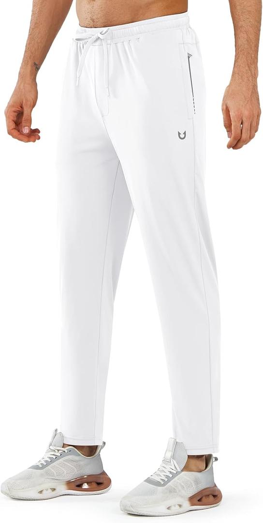 NORTHYARD Men's Joggers Athletic Workout Track Pants Running Gym Training Sweatpants with Zipper Pockets Open Hem (White, S)