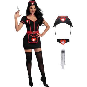 Spooktacular Creations Halloween Nurse Costume Woman, Black Nurse Costume Cardiac Arrest Dress for Halloween Costumes Cosplay (X-Large)