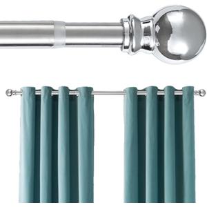 Silver Curtain Rod 66 Inch - 1 Inch Heavy Duty Curtain Rods for Windows - Adjustable Window Rod with Brackets for Bedroom, Living Room, Kitchen, Bathroom